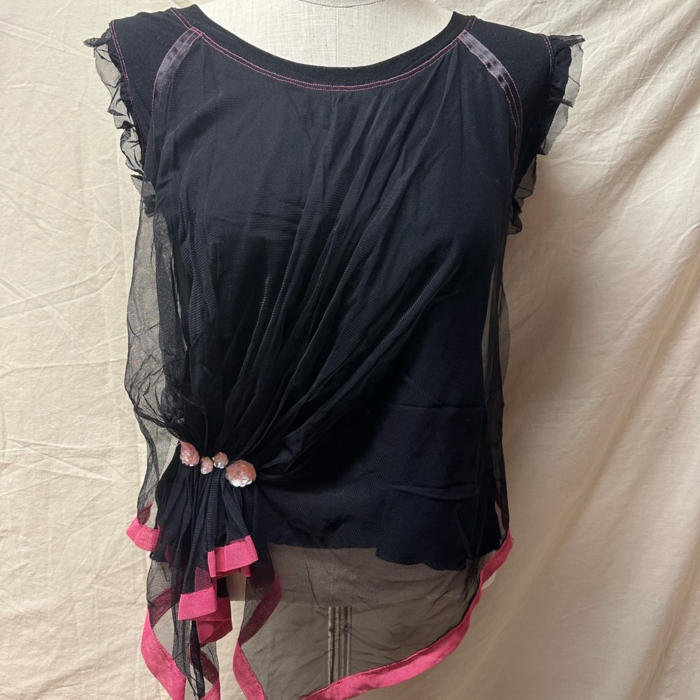 Black and Pink Sheer Ruffle Top